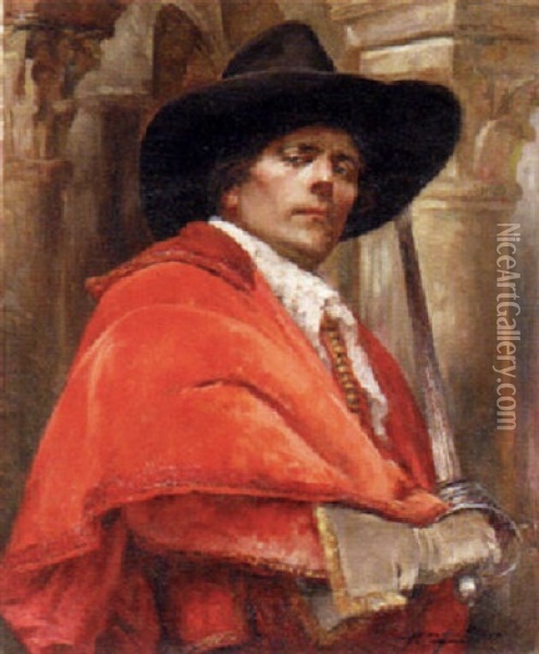 The Red Coat Cavalier Oil Painting - Alex De Andreis