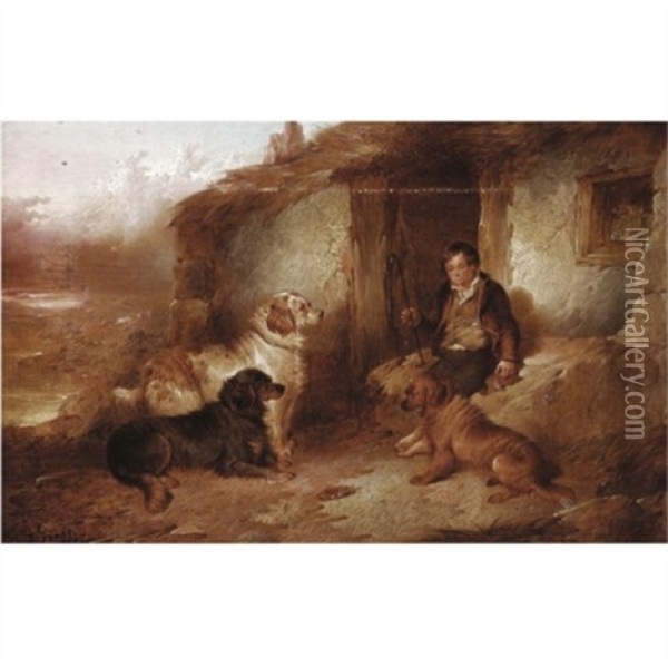 Man With Dogs (+ With The Catch; Pair) Oil Painting - Paul Jones