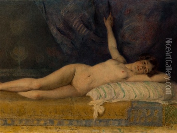 Reclining Female Nude Oil Painting - Frederick Vezin