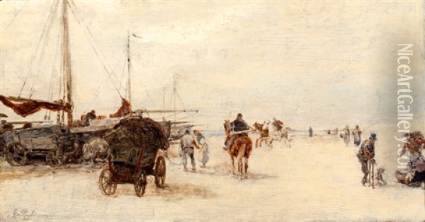 Vissers Met Paarden En Boten Op Het Strand Bij Katwijk Oil Painting - Gregor von Bochmann the Elder