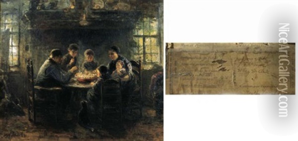 Paysans A Table (the Peasant's Mealtime) Oil Painting - Jozef Israels