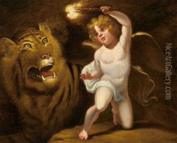 Ein Putto Mit Brennender Fackel Beschwort Einen Tiger Oil Painting - James (Thomas J.) Northcote