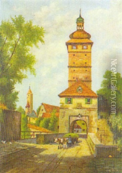 Segringer Tor In Dinkelsbuhl Oil Painting - Emil Schwabe