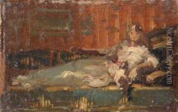 Femme Allongee Sur Une Meridienne Oil Painting - David Eugene Girin