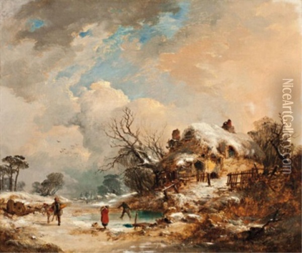 Rural Activity In Winter Oil Painting - Edmund John Niemann