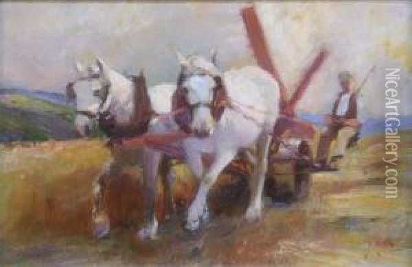 'a Chariot Of Peace' Initialled, Label Verso 6 X 9in Oil Painting - Harry Filder