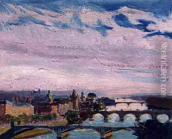 View of Prague from Letna, 1925 Oil Painting - Ignacy Pinkas