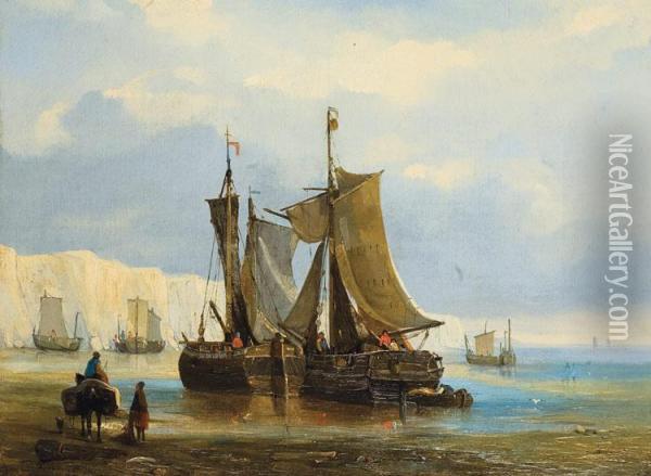 Boten Op Het Strand Oil Painting - Egide Linnig