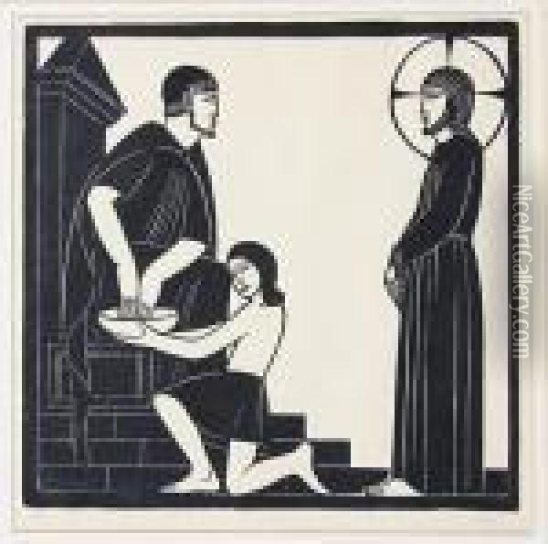 Christ Before Pilate Oil Painting - Eric Gill