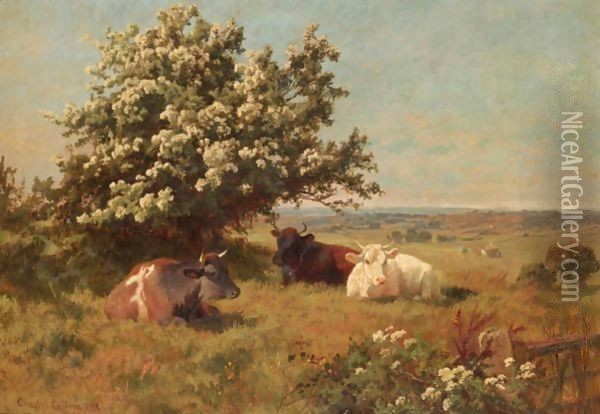 Cows In A Meadow Oil Painting - Charles Collins