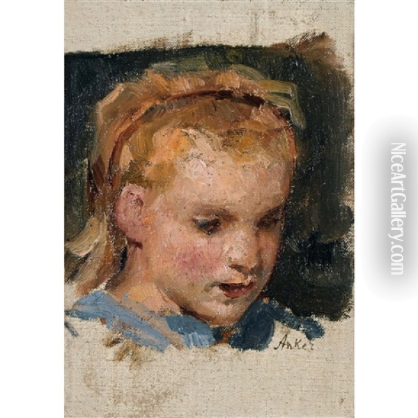 Studie Zu Kopfbildnis Eines Blonden Madchens Oil Painting - Albert Anker