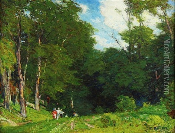 Figures Strolling In A Summery Landscape Oil Painting - Edward Henry Potthast