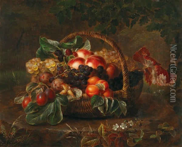 A Basket With Fruits Oil Painting - Johan Laurentz Jensen