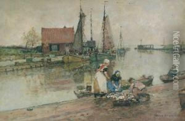 Fischerhafen An Der Zuider See Mit Figurenstaffage Oil Painting - Hans Herrmann