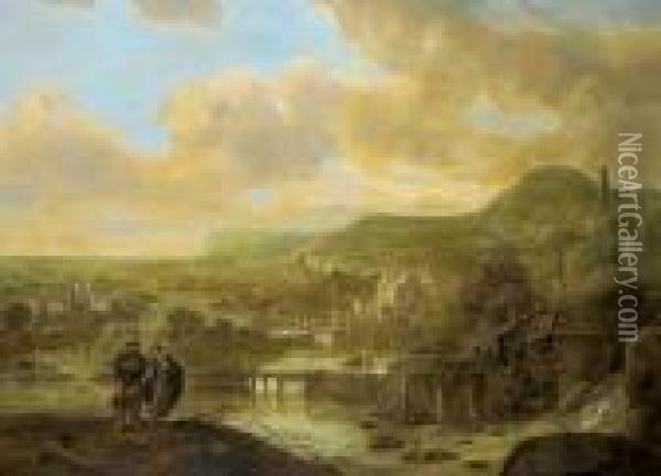 Ampio Paesaggio Fluviale E Montano Con Un Mulino Ad Acqua Oil Painting - Jacob Willemsz de Wet the Elder