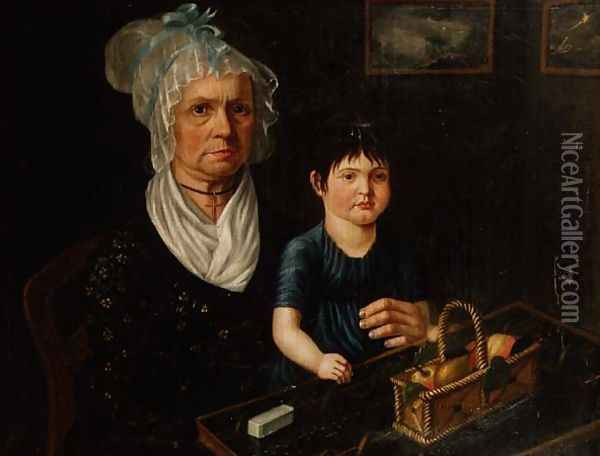 Portrait of Mrs. Catherina Bircher with Her Granddaughter Oil Painting - Anonymous Artist