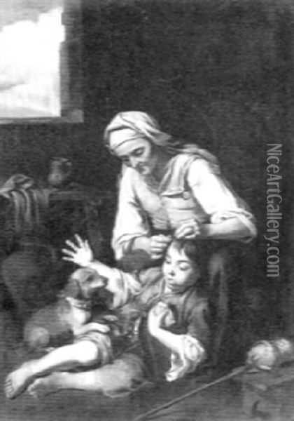 An Old Woman Grooming A Young Boy Oil Painting - Bartolome Esteban Murillo