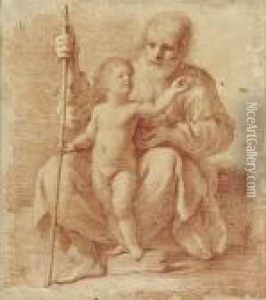 The Infant Christ With Saint Joseph Oil Painting - Guercino