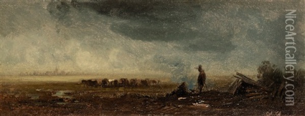 Hirte Mit Seiner Herde In Weiter Landschaft Oil Painting - Eduard Schleich the Elder