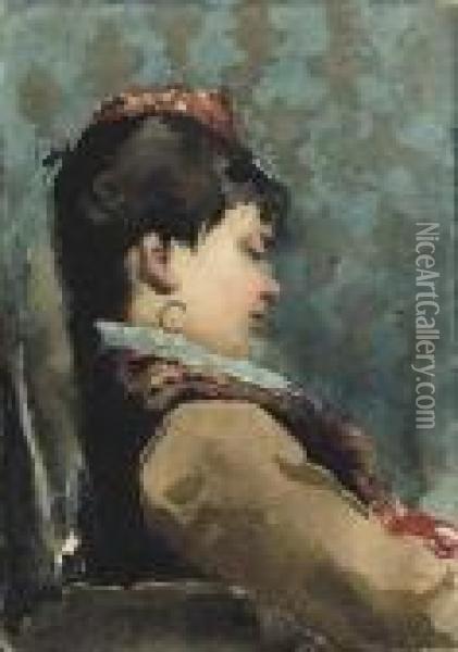Portrait De Sarah Bernhardt De Profil Oil Painting - Georges Jules Victor Clairin