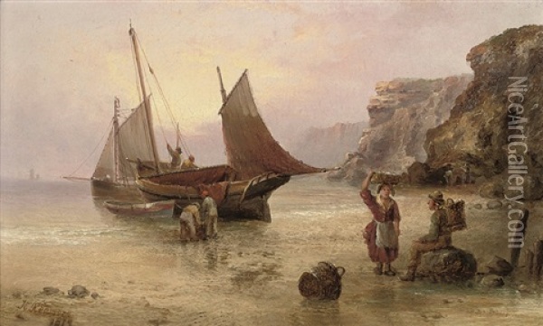 Unloading The Catch (+ Sorting The Catch; Pair) Oil Painting - Henry Redmore
