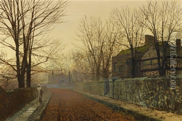 A November Morning Oil Painting - John Atkinson Grimshaw