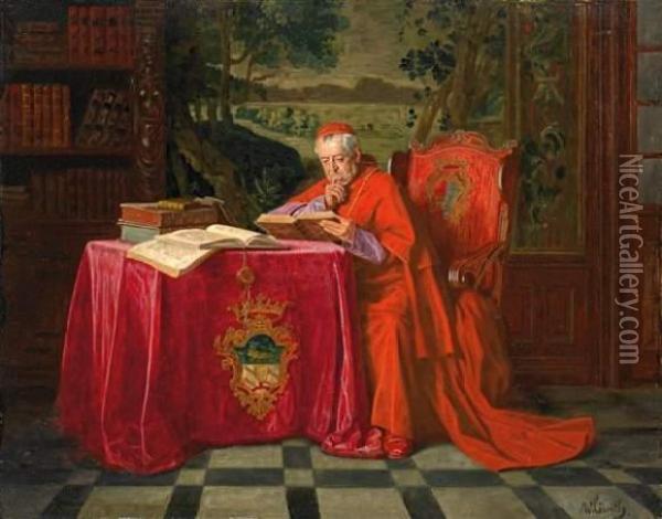 Reading Cardinal Oil Painting - Wilhelm Lowith