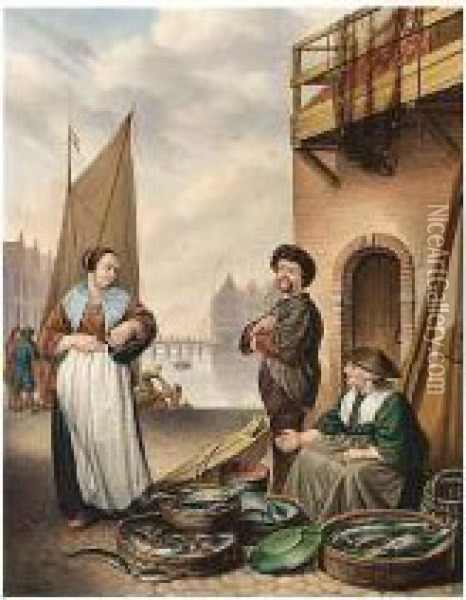 The Fishmonger Oil Painting - Adriaan de Lelie