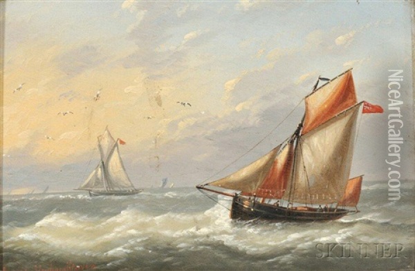 Two Ships At Sea Oil Painting - Louis Charles Verboeckhoven