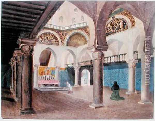 Interior of a Mosque Converted into a Bishops Palace Algiers Oil Painting - Theodore Leblanc