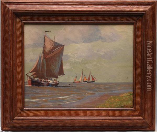 Ships By Shore Oil Painting - George Stanfield Walters