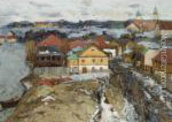 Russian Town In Early Spring Oil Painting - Konstantin Ivanovich Gorbatov