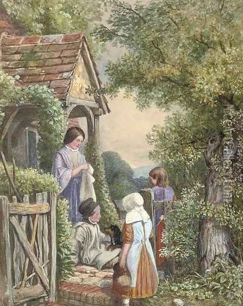 Outside the cottage Oil Painting - Samuel McCloy