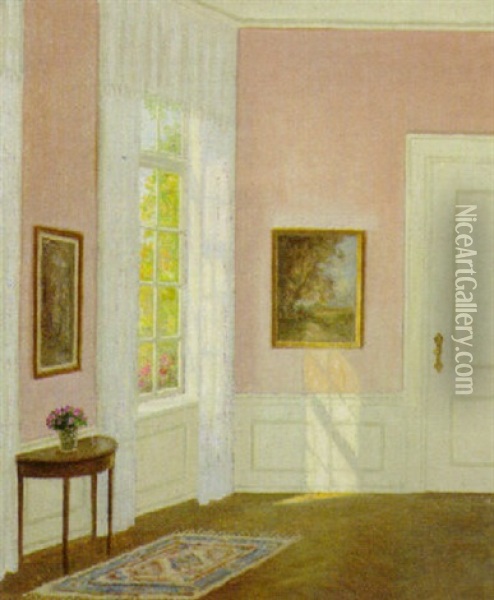 A Salon Interior Oil Painting - Adolf Heinrich Claus Hansen
