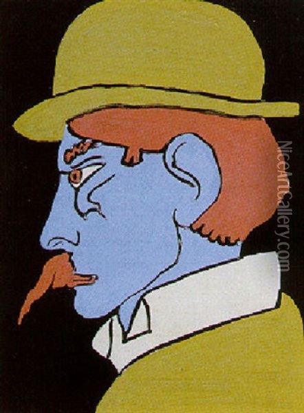 Man With Moustache, Profile Oil Painting - Henri Gaudier-Brzeska
