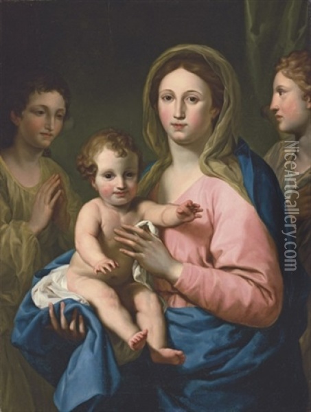 The Madonna And Child With Two Angels Oil Painting - Antonio Cavallucci