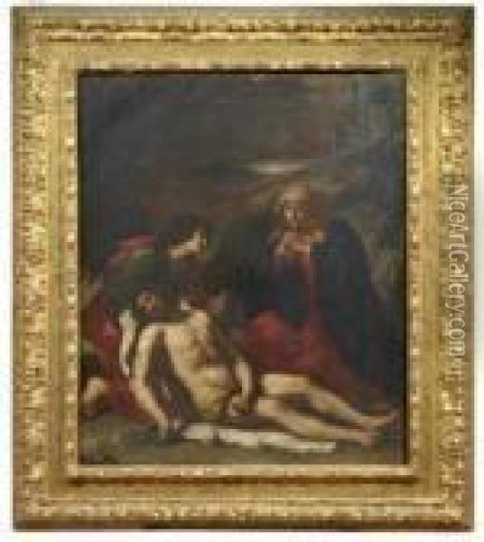 Cristo Deposto Fra San Giovanni Evangelista E La Vergine Oil Painting - Guercino