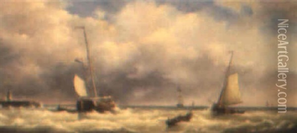 Stormy Seas Oil Painting - George Willem Opdenhoff