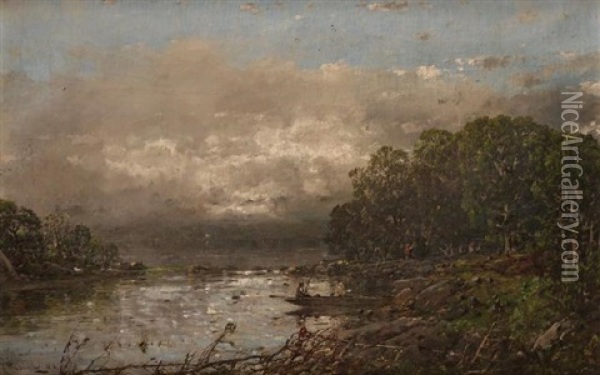 Anglers By A Wood Oil Painting - William Louis Sonntag