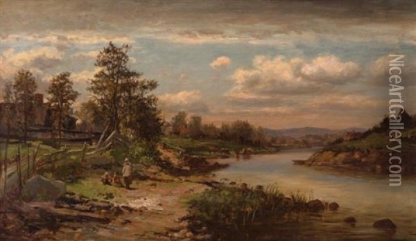 Children Beside A River Oil Painting - William Preston Phelps