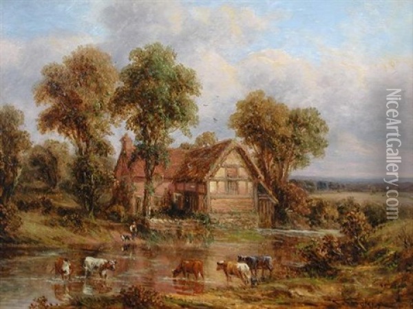 The Old Farm At Kingsbury Oil Painting - Thomas Henry Thomas