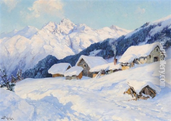 Bei Ober-alpina St. Moritz Oil Painting - Jacques Matthias Schenker