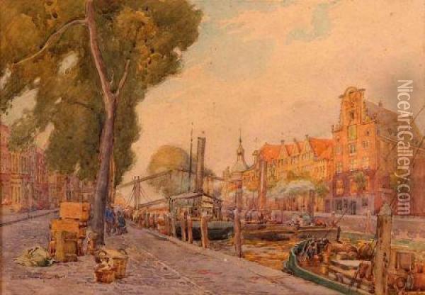 The Quay Oil Painting - Bernard Cecil Gotch