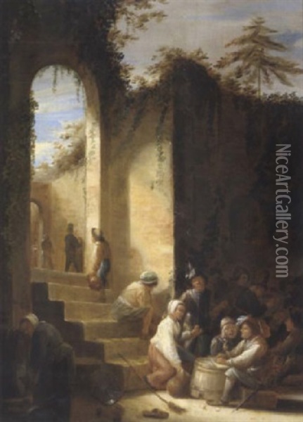 Soldaten Und Bauern In Einer Ruine Oil Painting - Joos van Craesbeeck