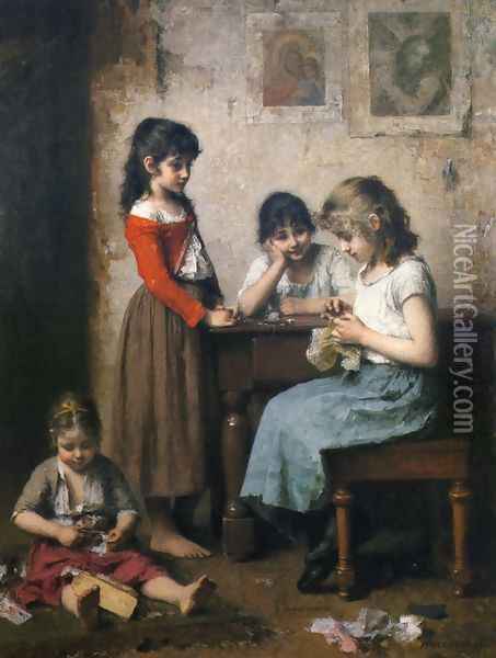 The Young Seamstress Oil Painting - Alexei Alexeivich Harlamoff