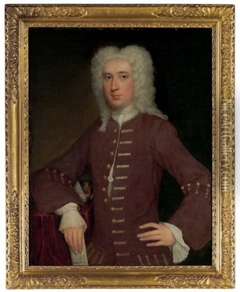 Portrait Of A Gentleman, Identified As Alexander Keith Of Ravelston, Half-length, In A Brown Coat, Holding A Letter Oil Painting - John Theodore Ii Heins