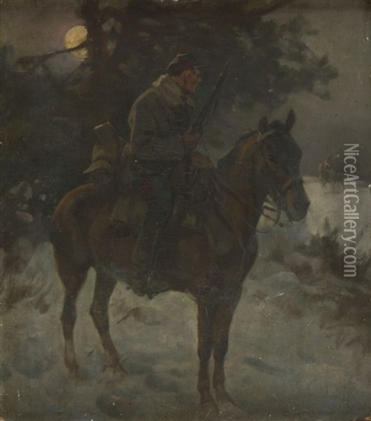 Uhlan On Horseback Oil Painting - Czeslaw Wasilewski