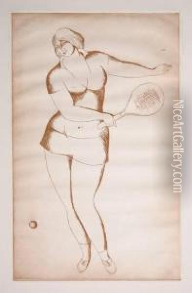 Title: Tennis Player Ii Oil Painting - Elie Nadelman