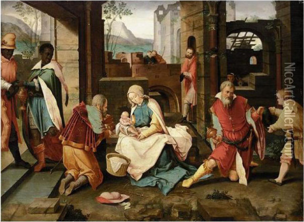 The Adoration Of The Magi Oil Painting - Lucas Van Leyden