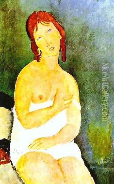 Red Haired Young Woman In Chemise Oil Painting - Amedeo Modigliani